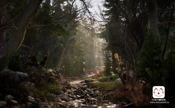 AAA级游戏品质写实秋冬季节森林景观环境场景