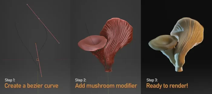 贝塞尔曲线变蘑菇魔法-Blender的简易蘑菇生成器次世代模型库