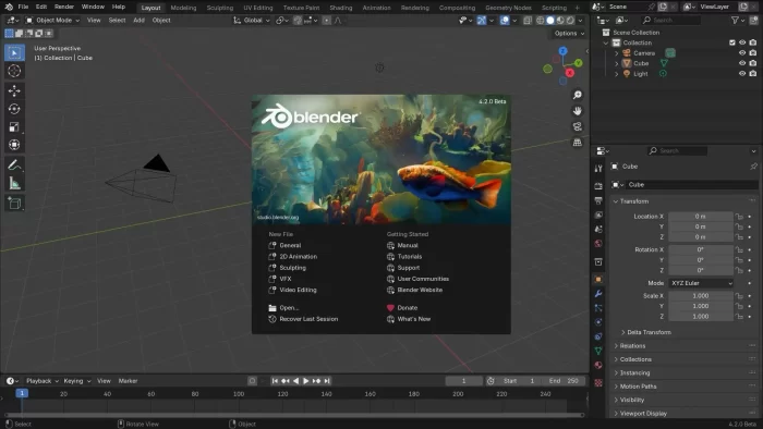 Blender 4.2 LTS新版本的启动画面。
