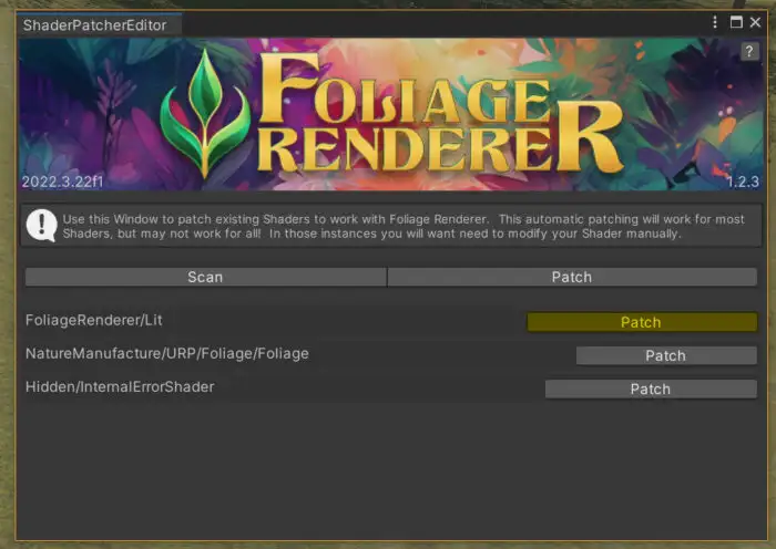 Foliage Renderer中文文档的自动转换着色器(Automatically Converting Shaders)界面