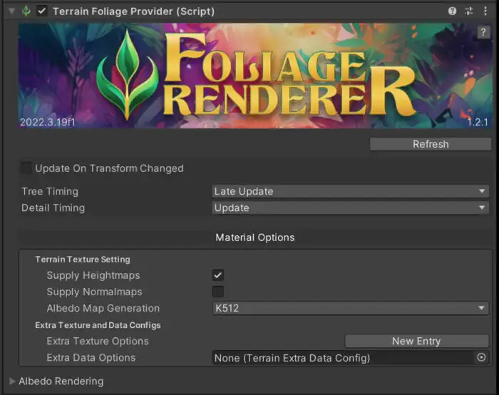 Foliage Renderer中的Terrain Foliage Provider（地形植被提供程序）组件截图