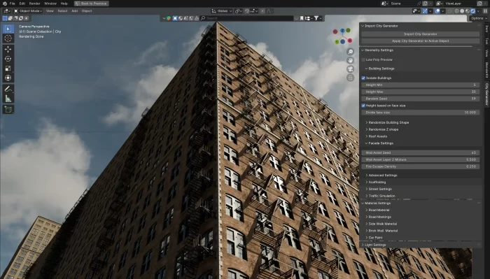 Blender 程序化城市创建工具 City Generator 建筑物生成界面设置