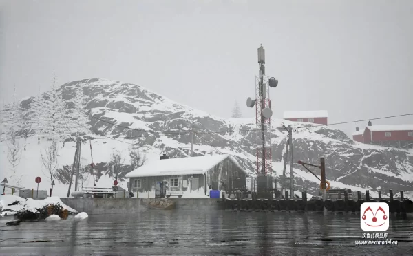 挪威冬季海岛村庄场景自然环境