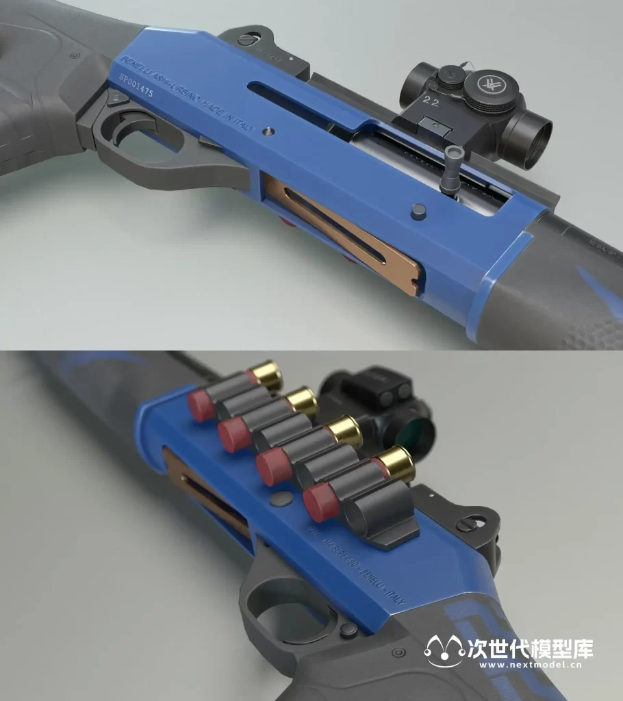 Benelli M4 S90 Super 散弹枪PBR 3D模型细节展示