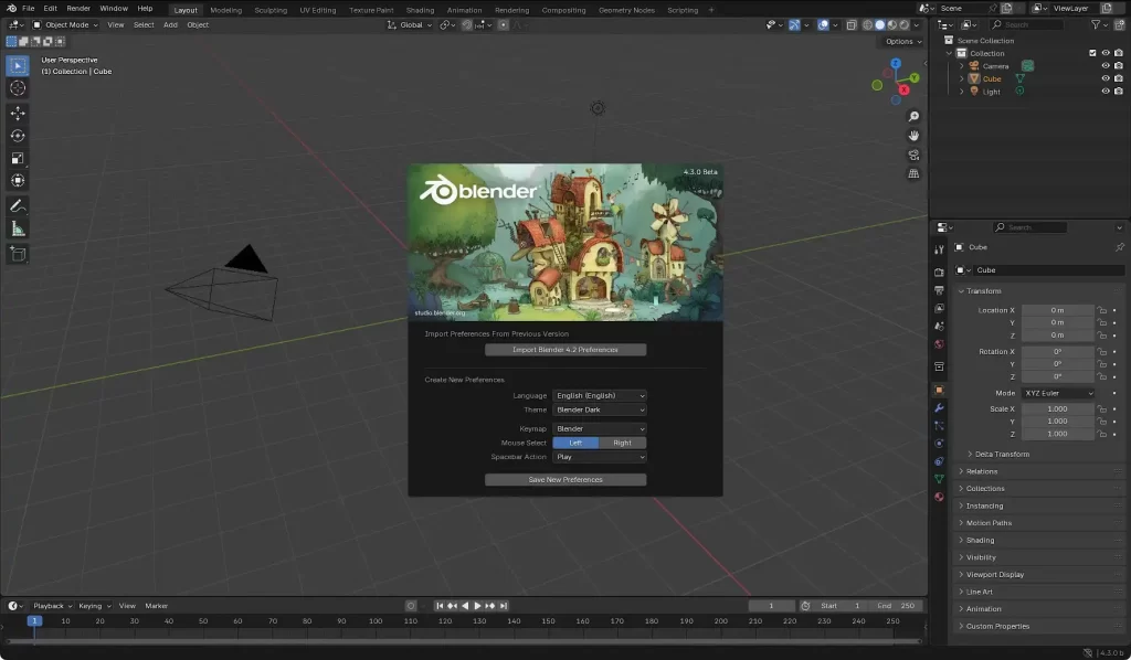 Blender 4.3 Beta版本启动界面