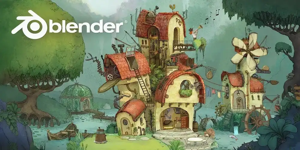 Blender 4.3 启动画面艺术作品，由 Blender Studio 创作。